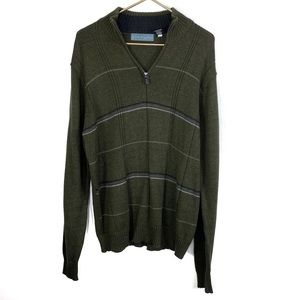 Oscar De La Renta Men Green Plaid ZIP Up Sweater